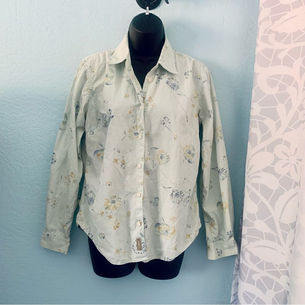 Liz Claiborne Blue Floral Button Down Shirt Size Small